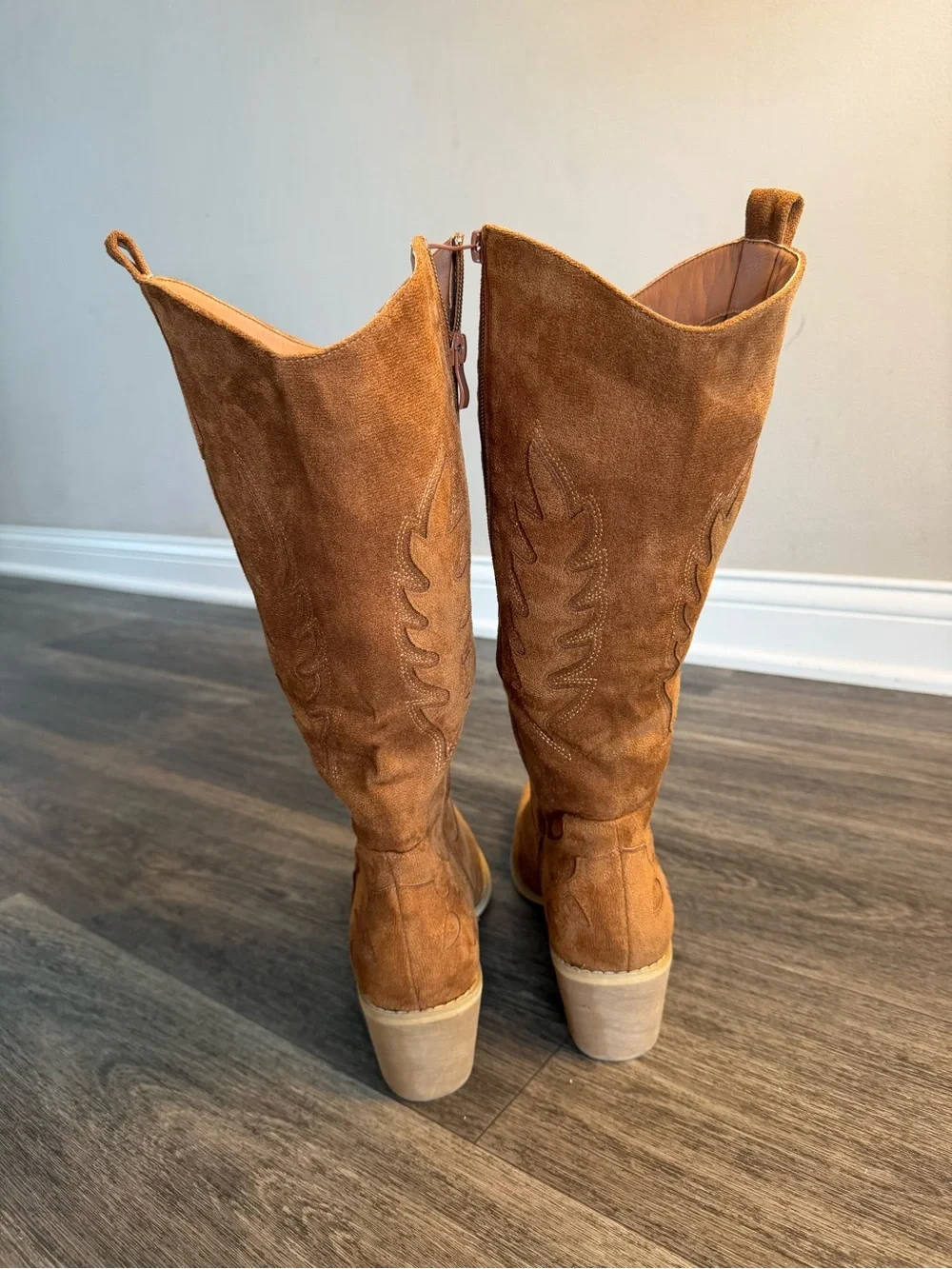 Women's Over-the-Knee Suede Cowboy Boots - Tan